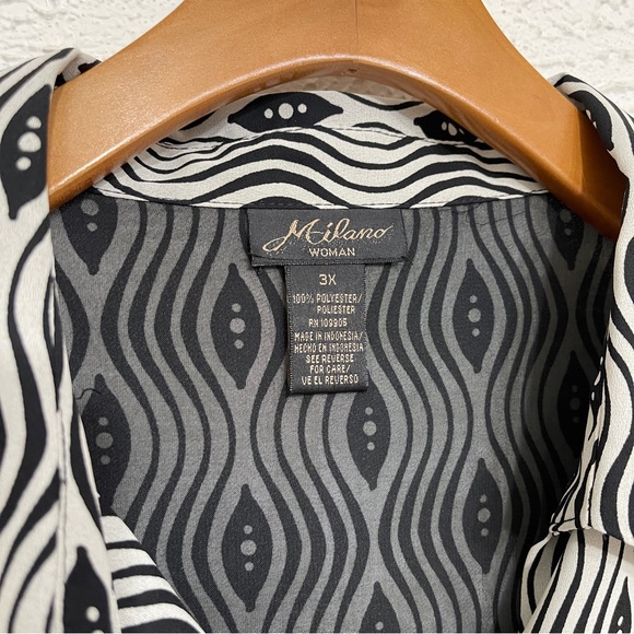 Vintage Milano Woman Psychedelic Groovy Print Button down Long Sleeve Top 3X - Picture 2 of 6